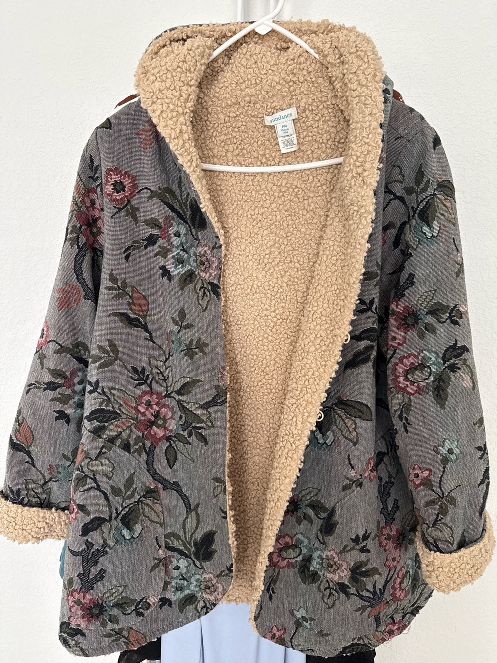 Sundance Floral Teddy Jacket in Gray with Beige Sherpa
